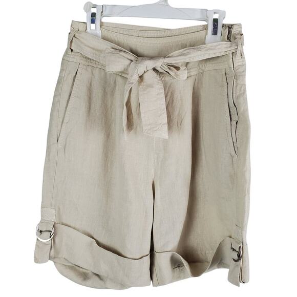Wrap London Linen High-Rise Belted Shorts Size 2 NWT Minimalist Resortwear - Picture 1 of 7